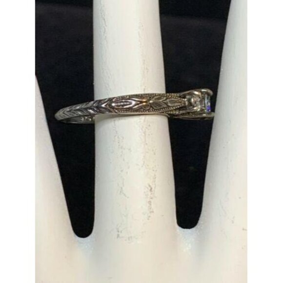 Sterling Silver Triple CZ Stone Ring W/ Intricate Band Signed 925 China (R51) - Picture 2 of 7